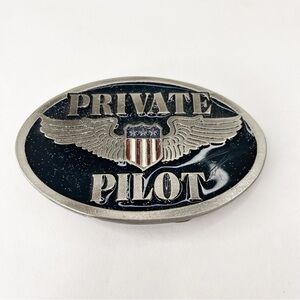 Private Pilot Wings Shield Enameled Oval Belt Buckle # 2249
